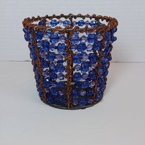 Elegant Blue Beaded Candle Holder